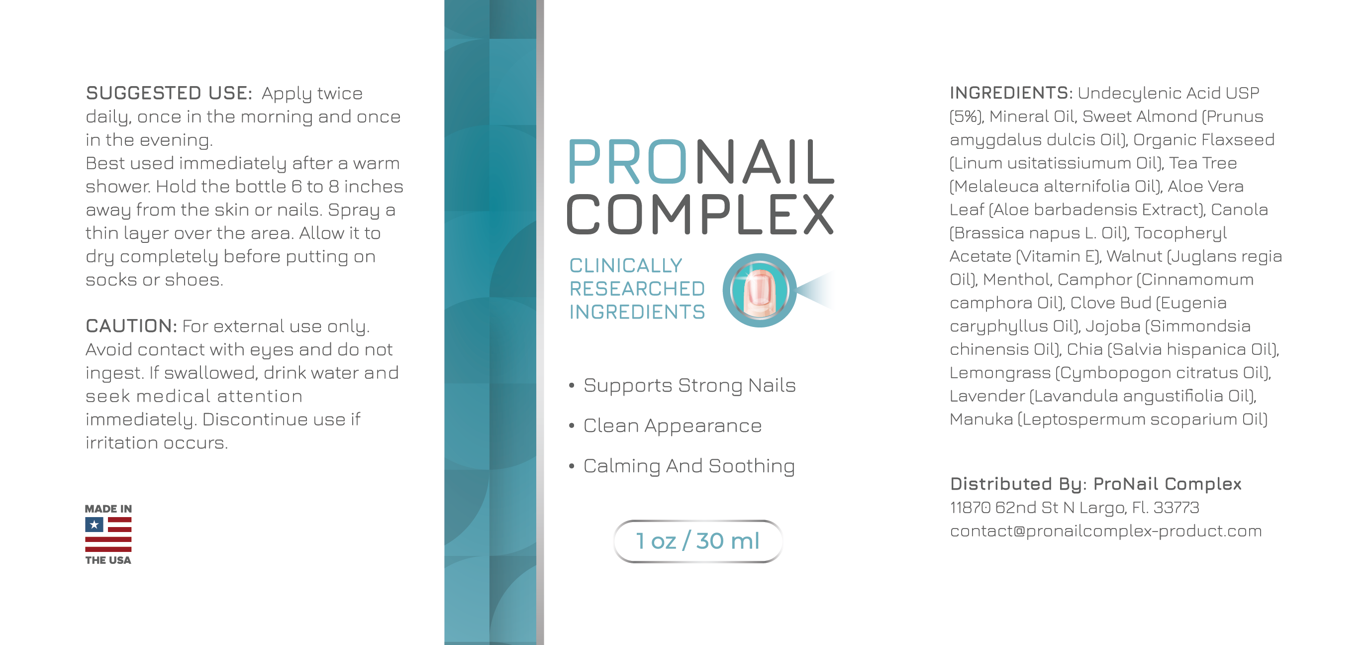 ProNail Complex ingredients label